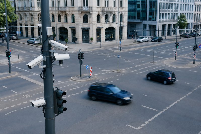Smart traffic systems — overhead city intersection with sensors